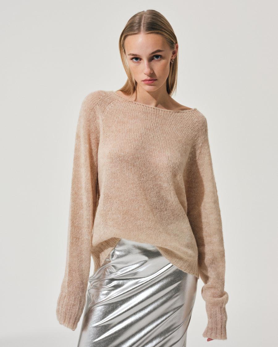 Scaglione BOAT NECK BOXY RAGLAN SEAMLESS SAND Vendita