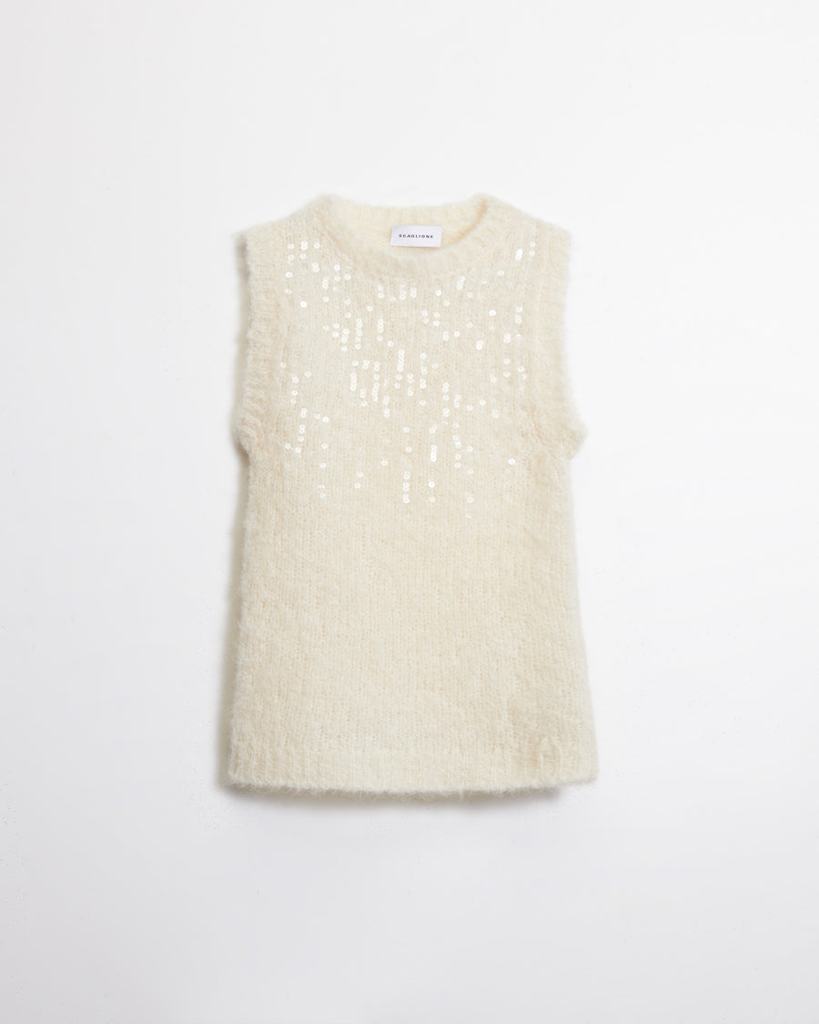 Scaglione GILET ROUND N. PAILLETTES MILK Spedizione Gratuita