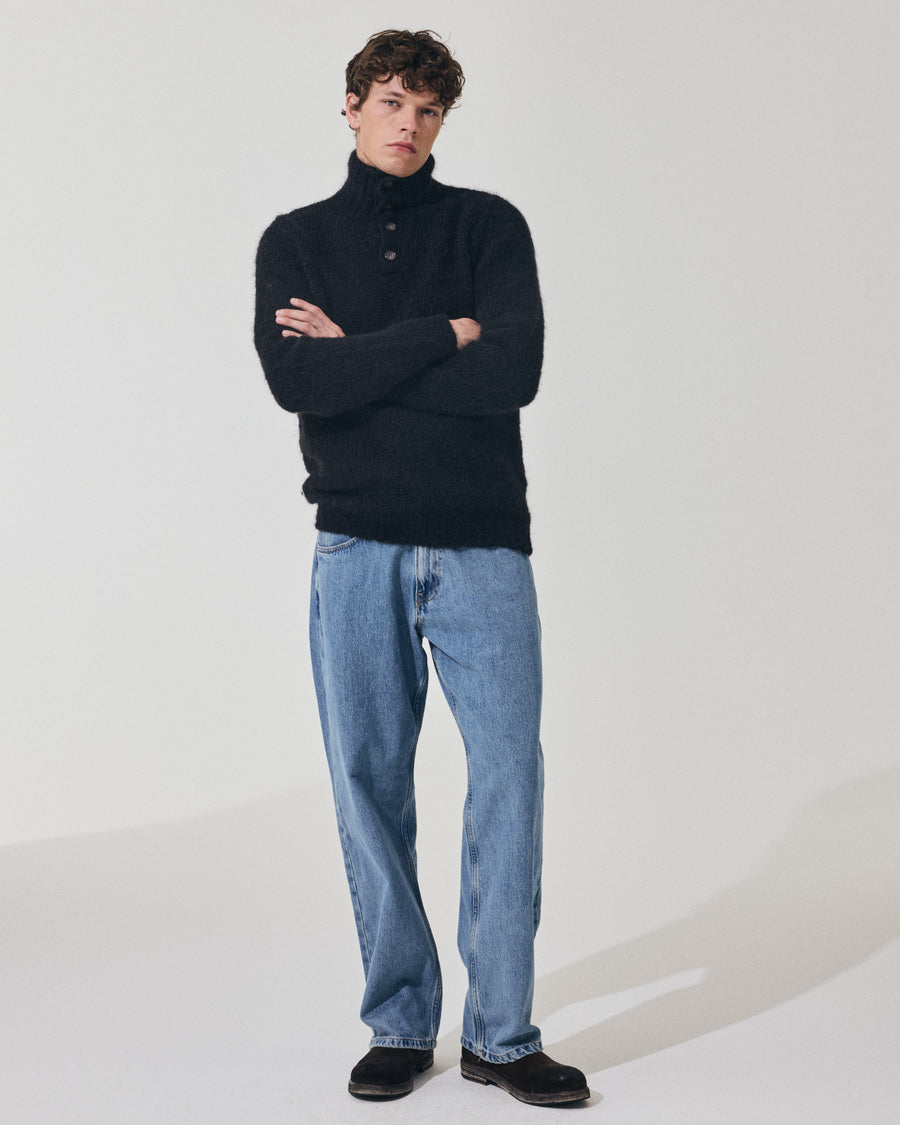 Scaglione HIGH NECK BOTTONI MESSY HAIR NAVY Fino Al -60%
