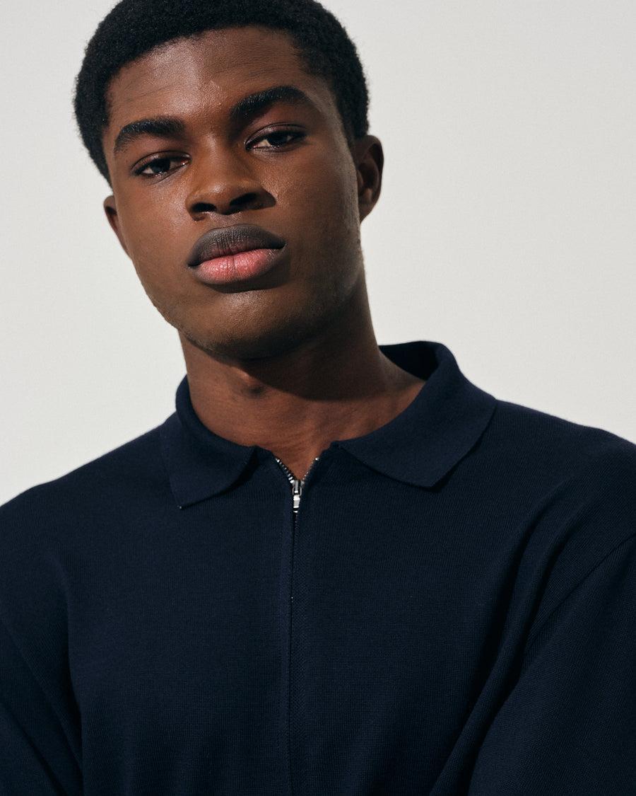 Scaglione ZIPPER COLLO A POLOCOMPACT MERINO NAVY Prezzo Ridotto