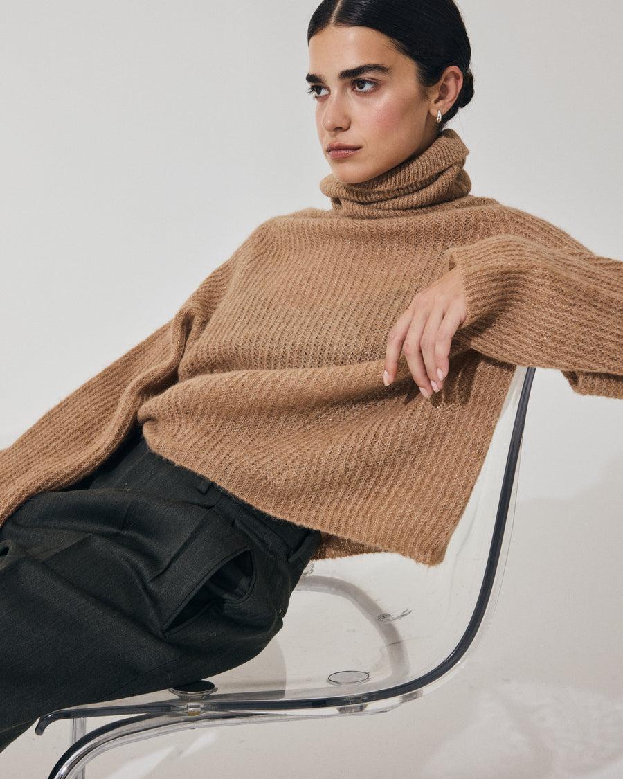 Scaglione TURTLE NECK RAGLAN GLITTER CARAMEL Shopping Online