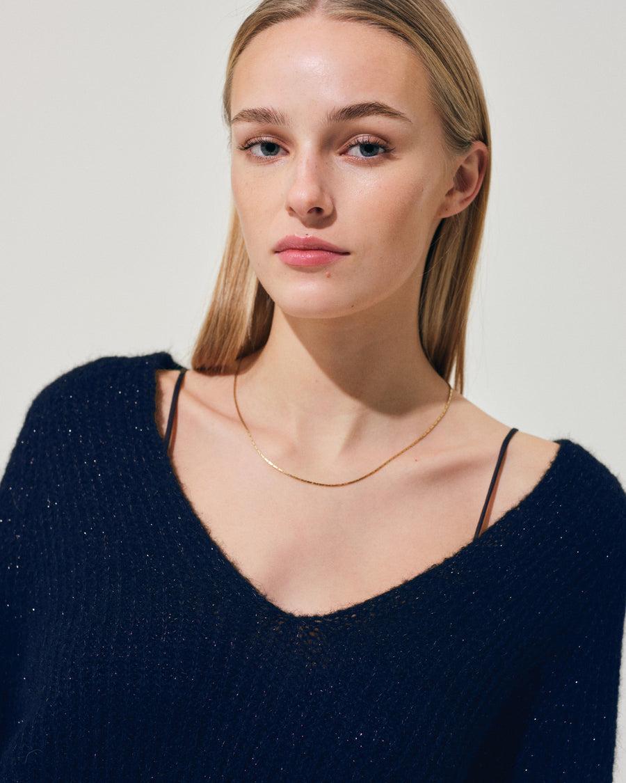 Scaglione V.NECK RAGLAN GLITTER NAVY Sottocosto