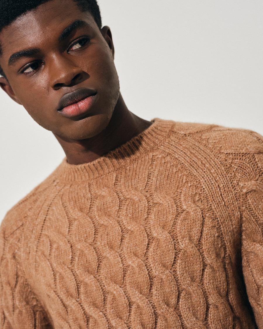 Scaglione ROUND NECK RAGLAN CABLES CARAMEL Italy