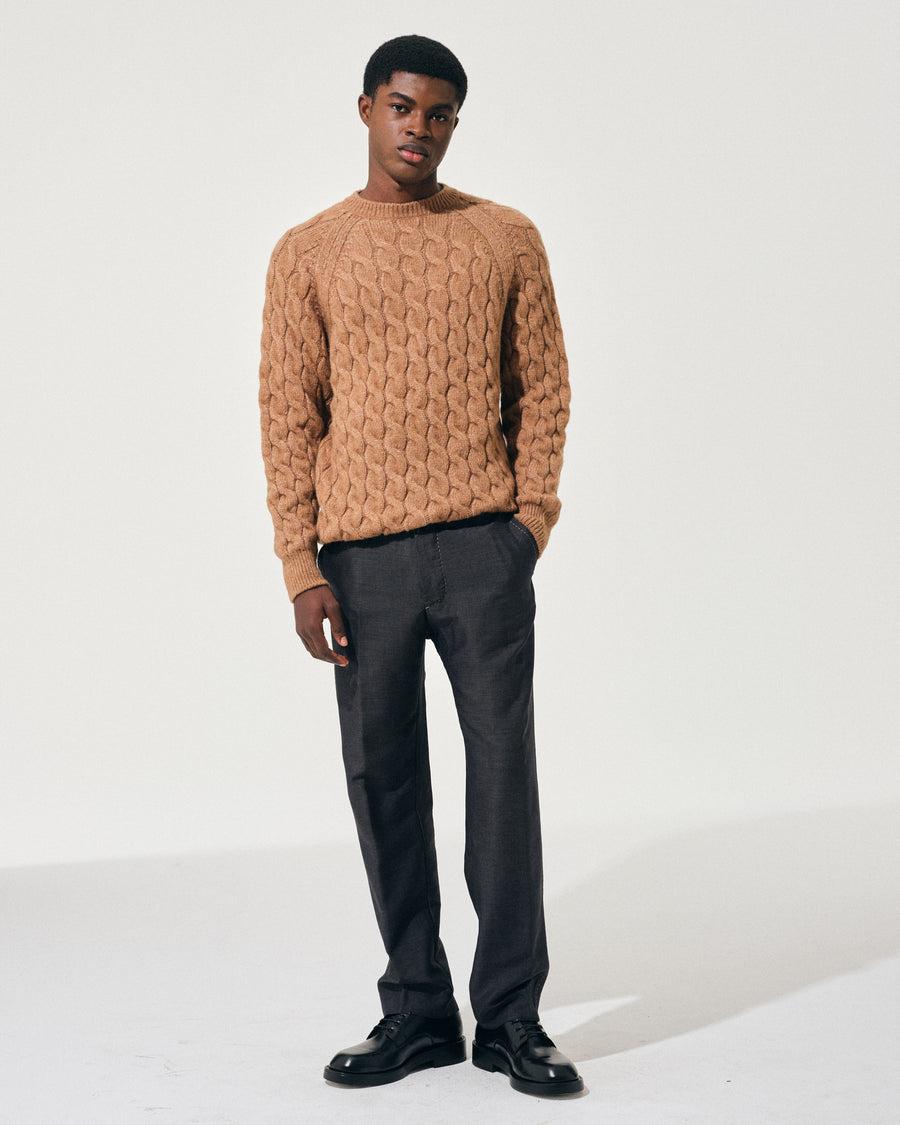 Scaglione ROUND NECK RAGLAN CABLES CARAMEL Italy
