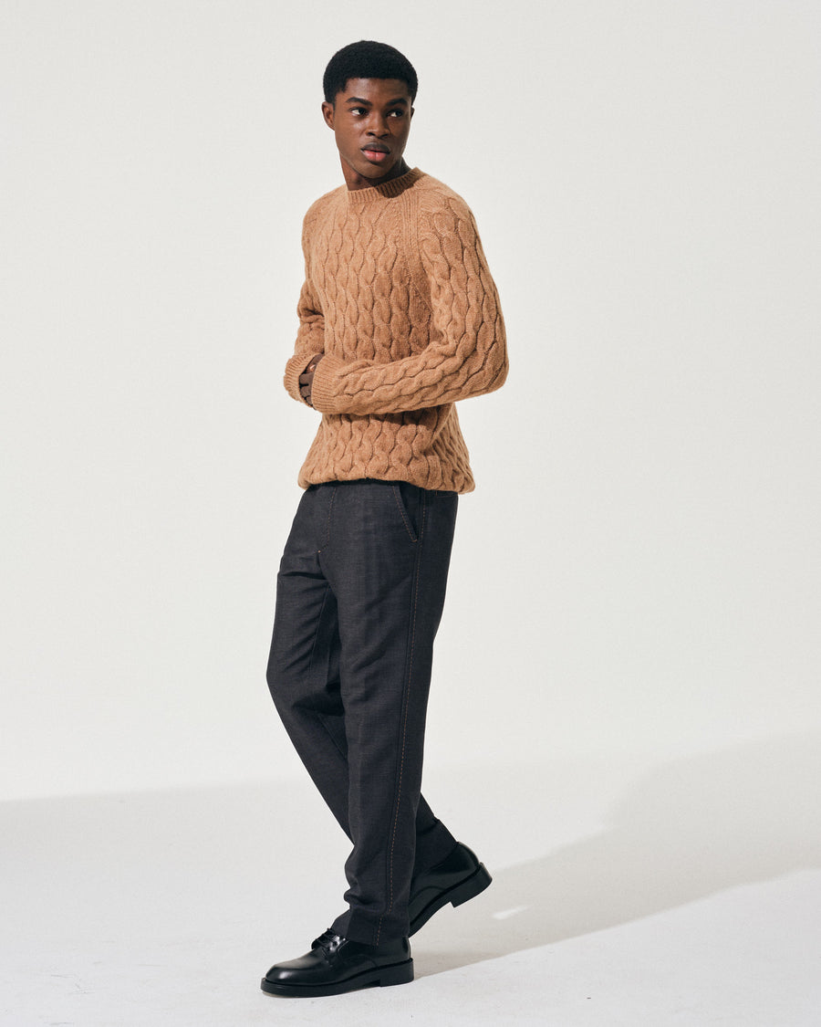 Scaglione ROUND NECK RAGLAN CABLES CARAMEL Italy