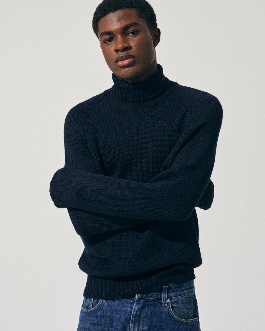 Scaglione TURTLE NECK RAGLAN SOFT MERINO NAVY Promozione Limitata