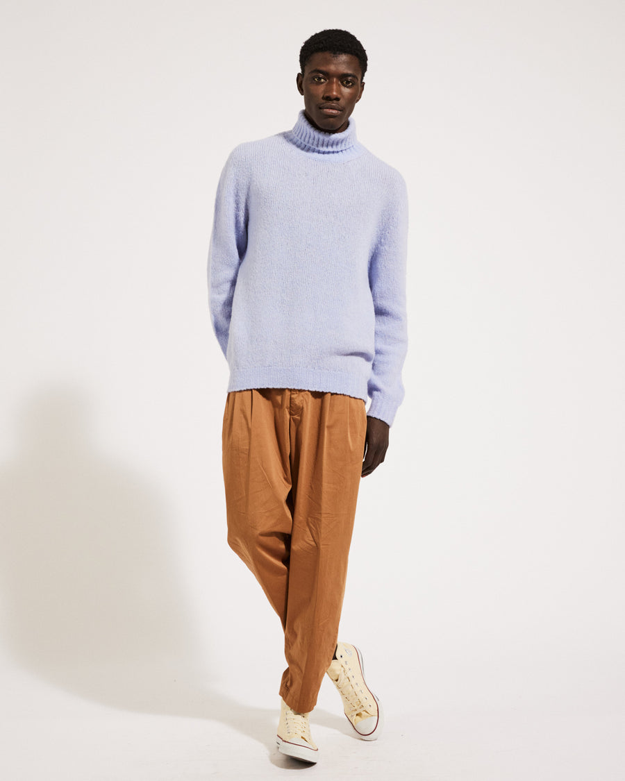 Scaglione TURTLE NECK SEAMLESS PUFFED CASHMERE CELESTE In Vendita