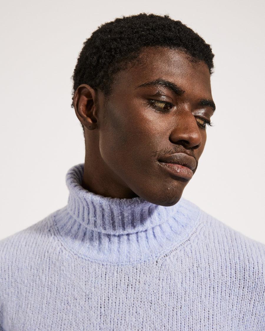 Scaglione TURTLE NECK SEAMLESS PUFFED CASHMERE CELESTE In Vendita