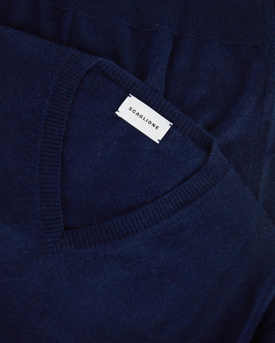Scaglione V NECK CASH-SILK NAVY Sconti VIP