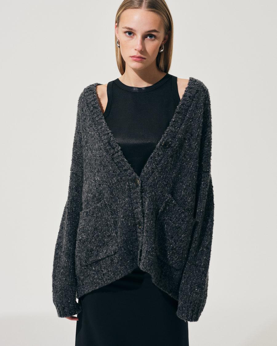 Scaglione MAXI CARDIGAN CASHMERE MULINE' BLACK Enormi sconti