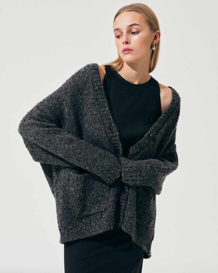 Scaglione MAXI CARDIGAN CASHMERE MULINE' BLACK Enormi sconti