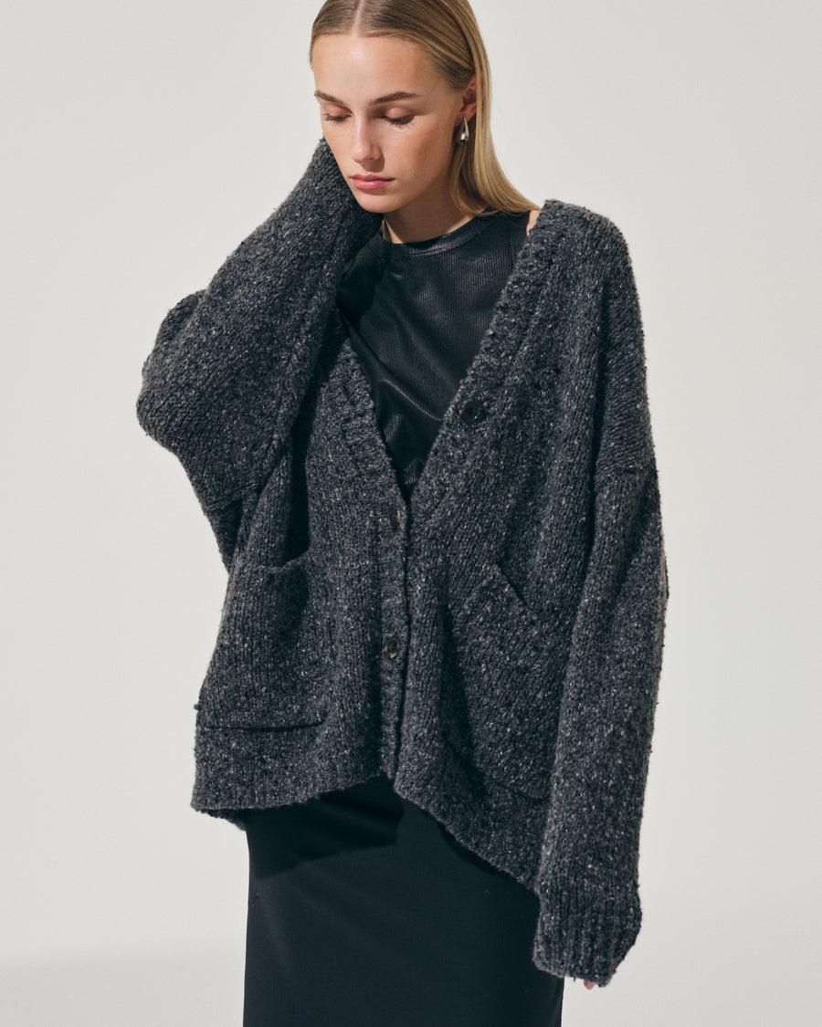 Scaglione MAXI CARDIGAN CASHMERE MULINE' BLACK Enormi sconti