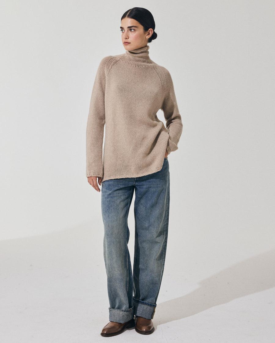 Scaglione MOCK NECK RAGLAN SUPERSOFT SAND Italy