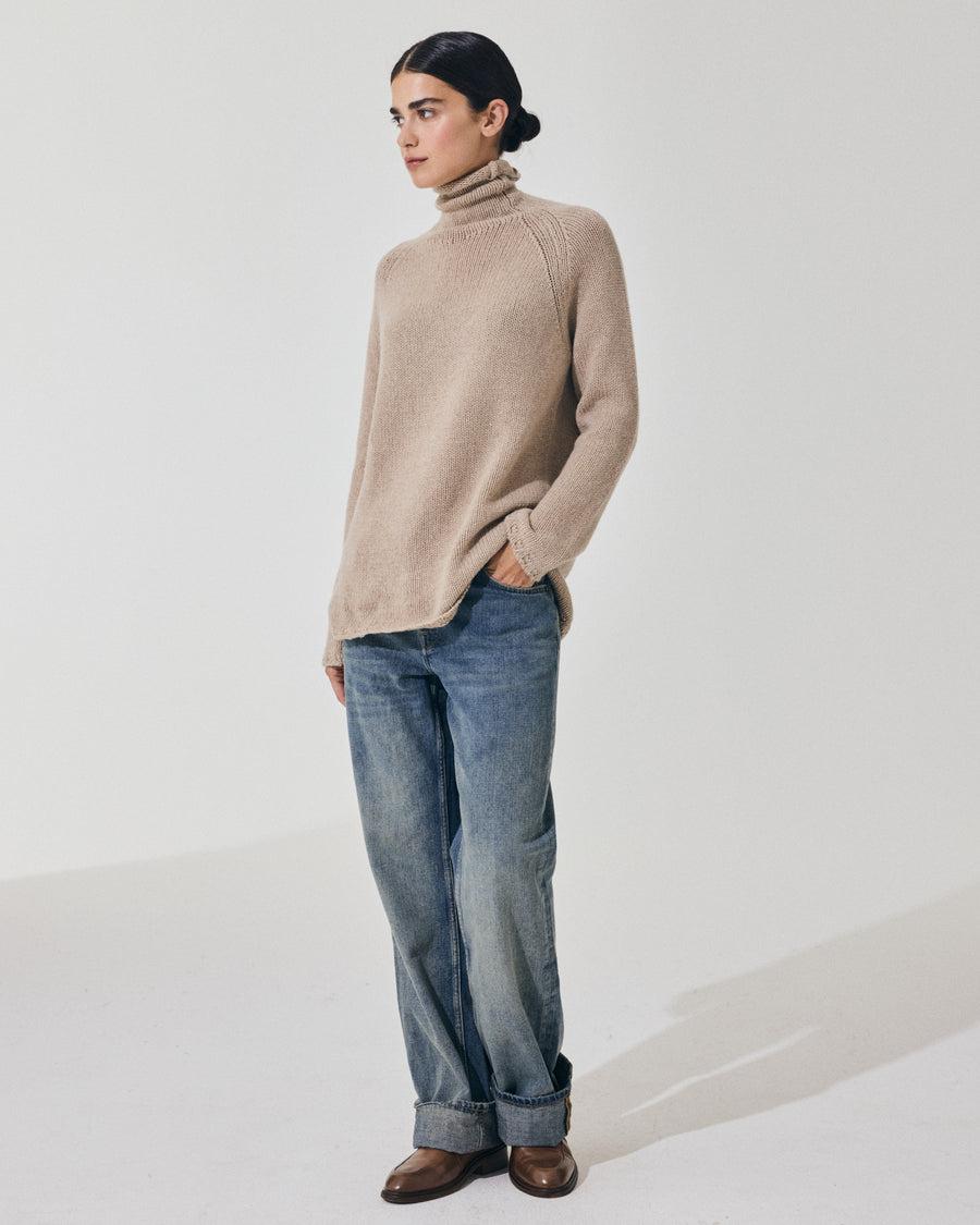 Scaglione MOCK NECK RAGLAN SUPERSOFT SAND Italy