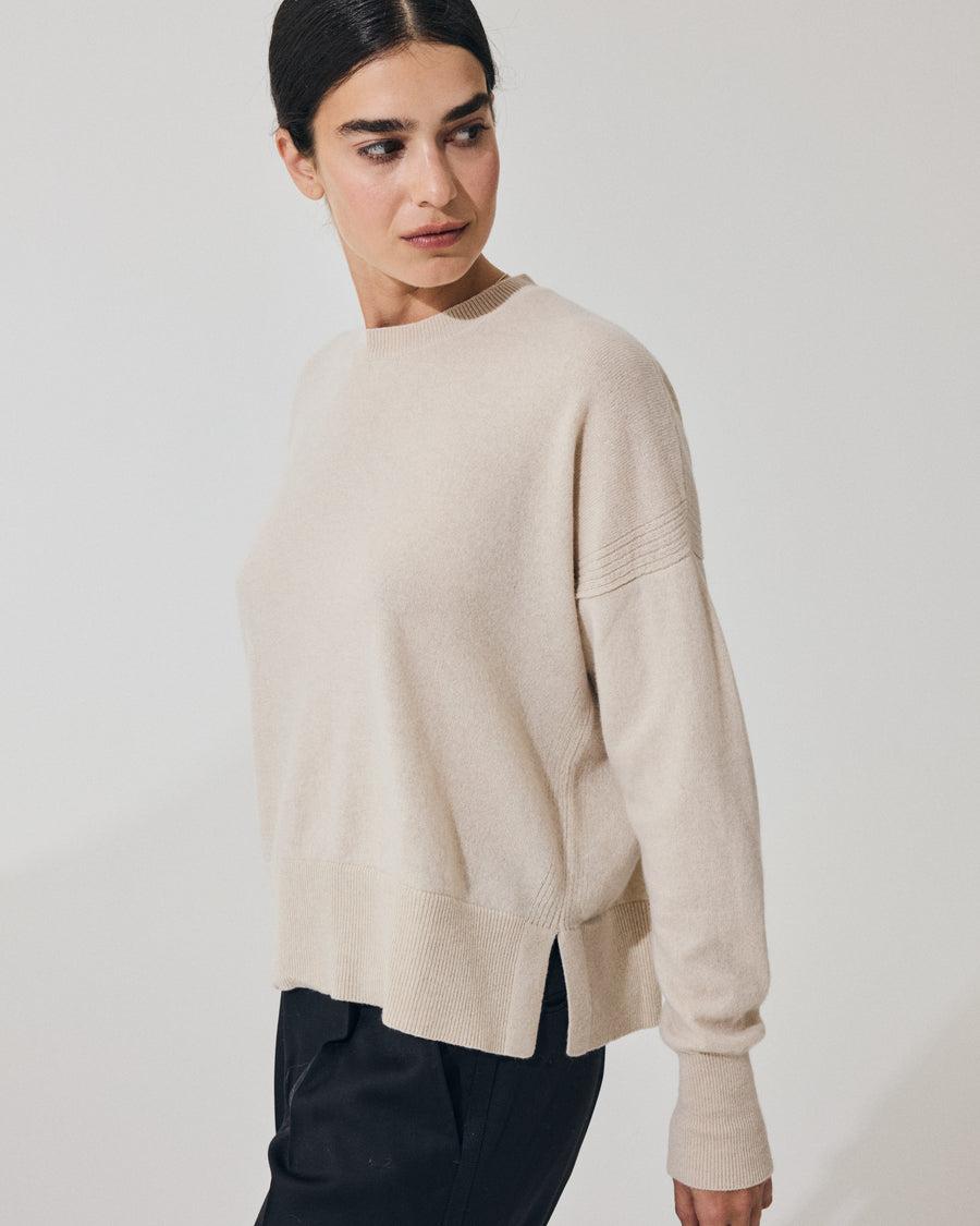 Scaglione ROUND NECK BOXY RIBBED SIDES BEIGE Shopping Online