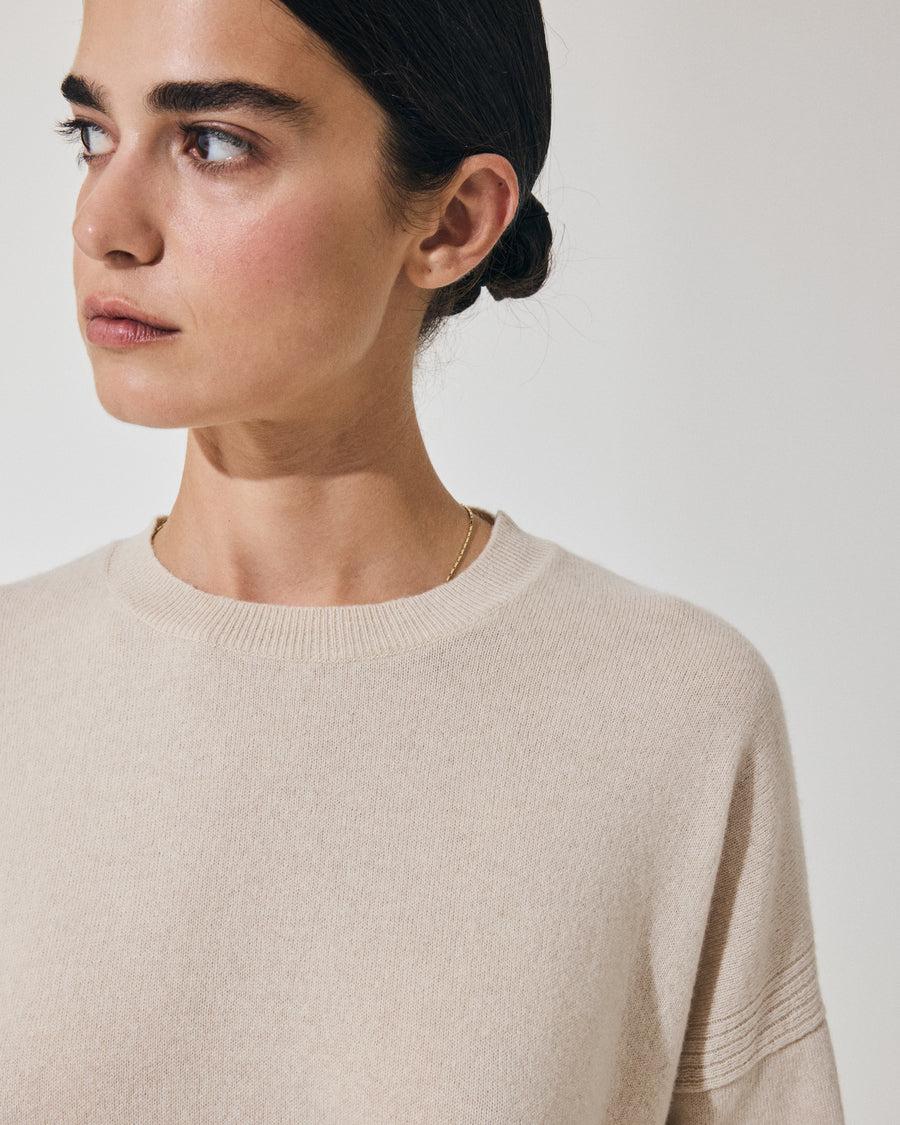 Scaglione ROUND NECK BOXY RIBBED SIDES BEIGE Shopping Online
