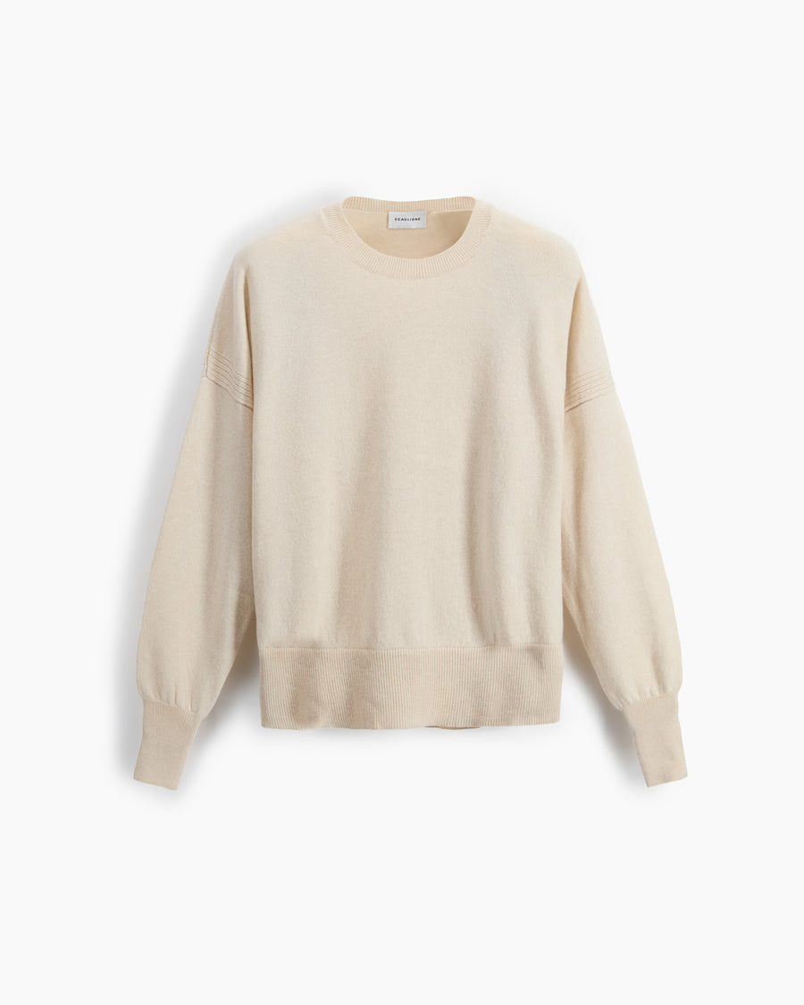 Scaglione ROUND NECK BOXY RIBBED SIDES BEIGE Shopping Online