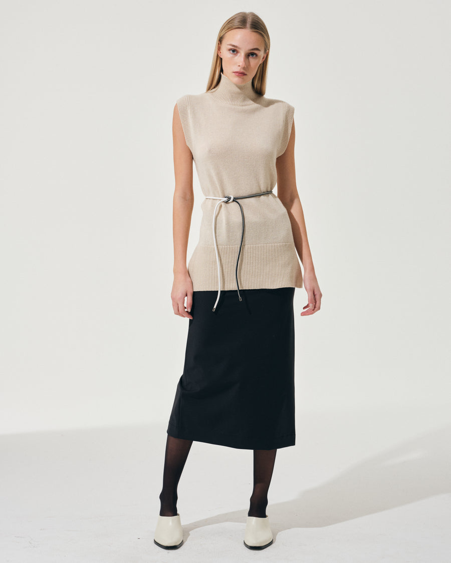 Scaglione GILET TURTLE NECK RIBBED SIDES BEIGE Affare Del Giorno