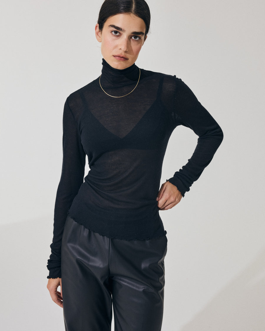 Scaglione TURTLENECK RIBBED MICROMODAL NERO Vendite Flash