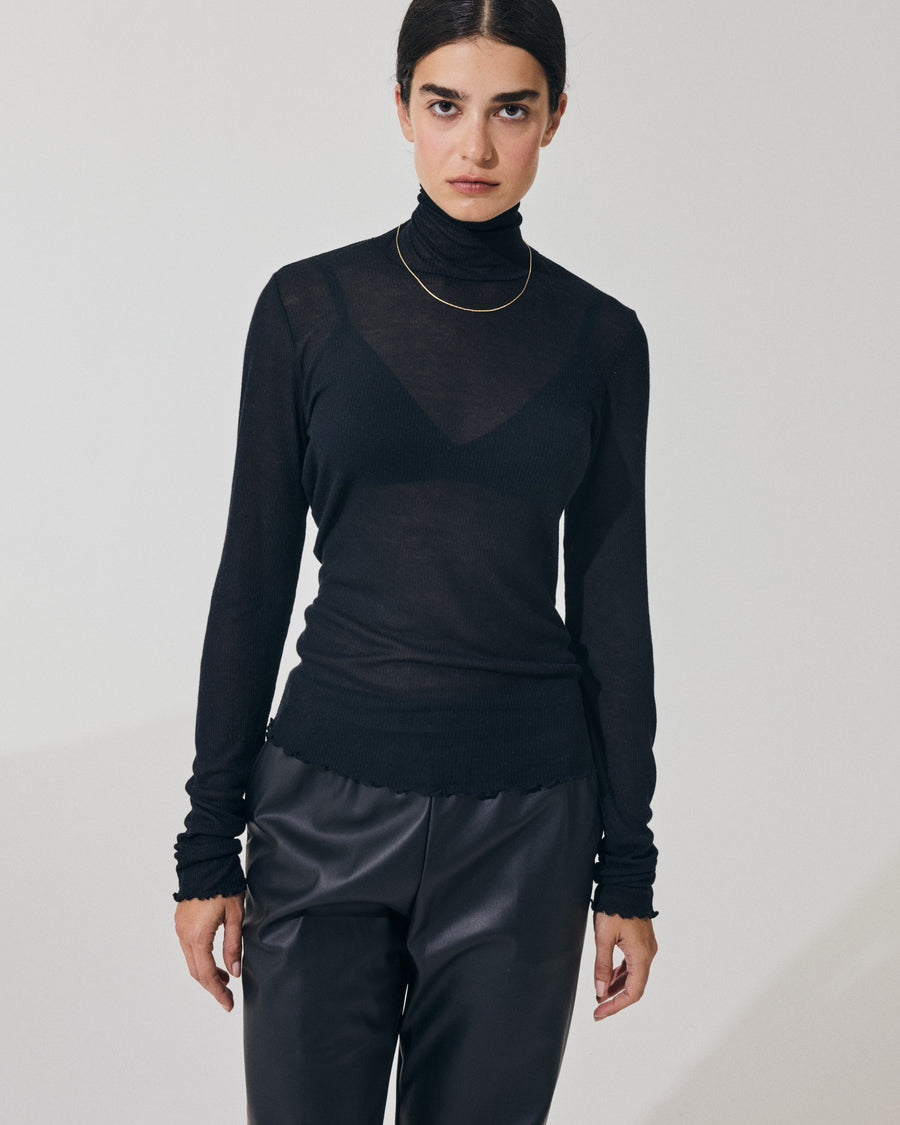 Scaglione TURTLENECK RIBBED MICROMODAL NERO Vendite Flash