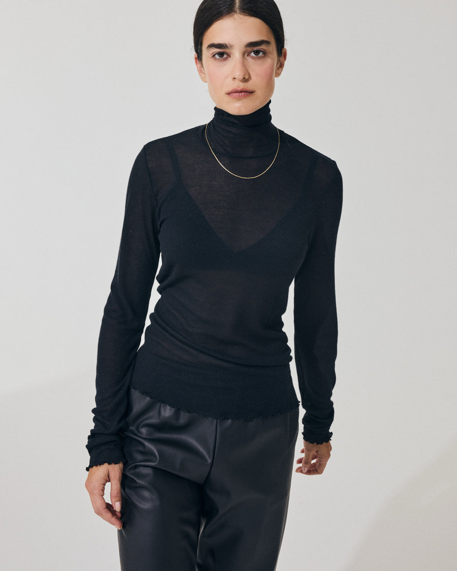 Scaglione TURTLENECK RIBBED MICROMODAL NERO Vendite Flash