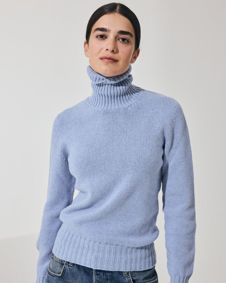 Scaglione TURTLE NECK SOFT HYBRID CASHMERE CELESTE Vendite stagionali