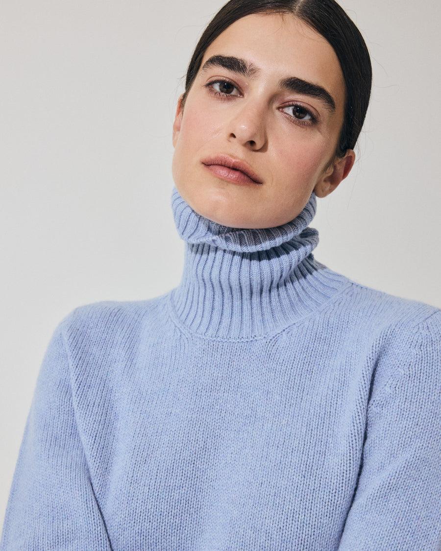 Scaglione TURTLE NECK SOFT HYBRID CASHMERE CELESTE Vendite stagionali