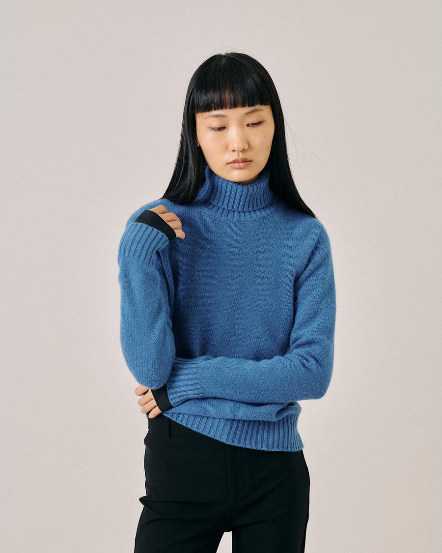 Scaglione TURTLE NECK SOFT HYBRID CASHMERE CORNFLOWER Cyber Monday