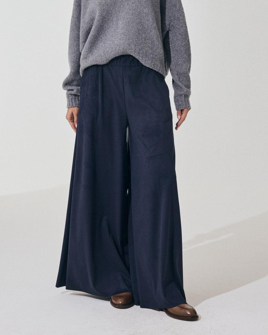 Scaglione PANT LARGO ECOSUEDE NAVY Ritorno libero