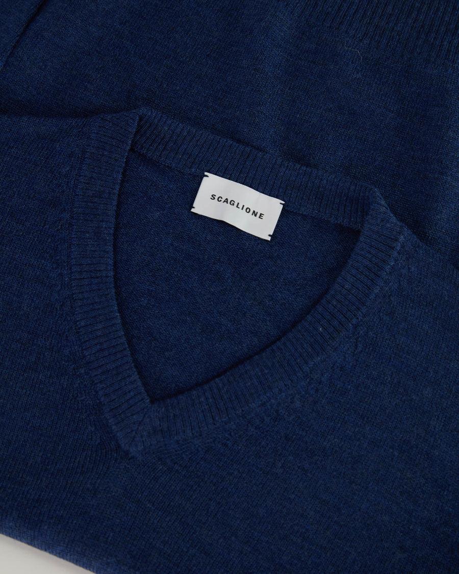 Scaglione V NECK SEAMLESS MERINO DENIM Esporta salva