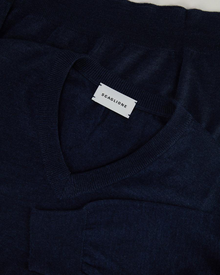 Scaglione V NECK FINELUX NAVY Italy