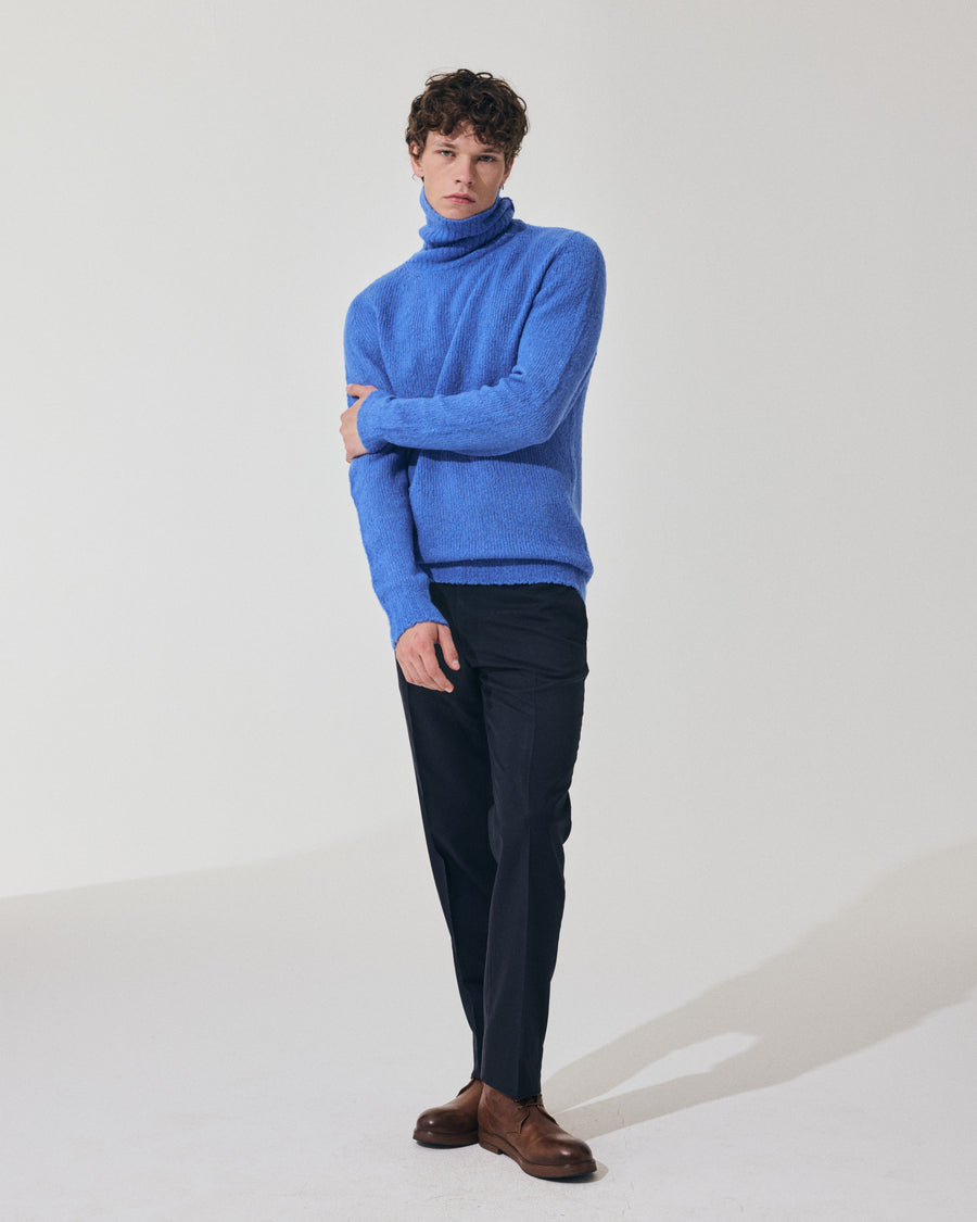 Scaglione TURTLE NECK SEAMLESS PUFFED CASHMERE CASHMERE CORNFLOWER Qualità