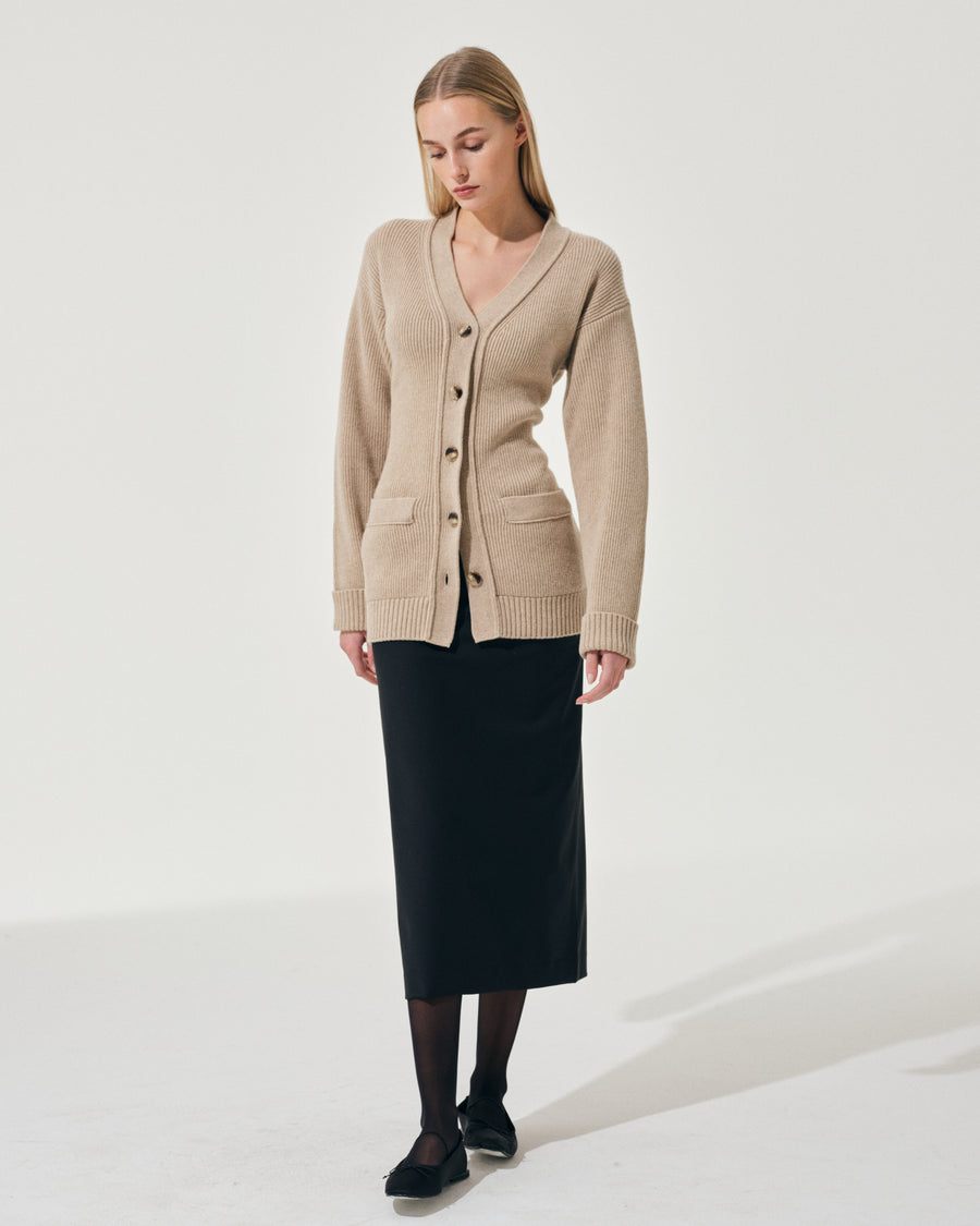 Scaglione CARDIGAN TIGHT FULLNEEDLE SAND Presa