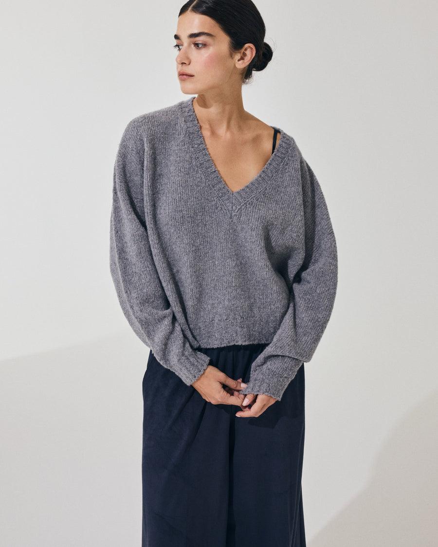Scaglione V NECK OVER PUFFED CASHMERE GREY Comprare a buon mercato