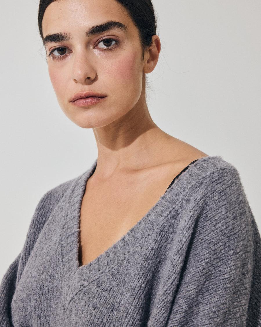 Scaglione V NECK OVER PUFFED CASHMERE GREY Comprare a buon mercato