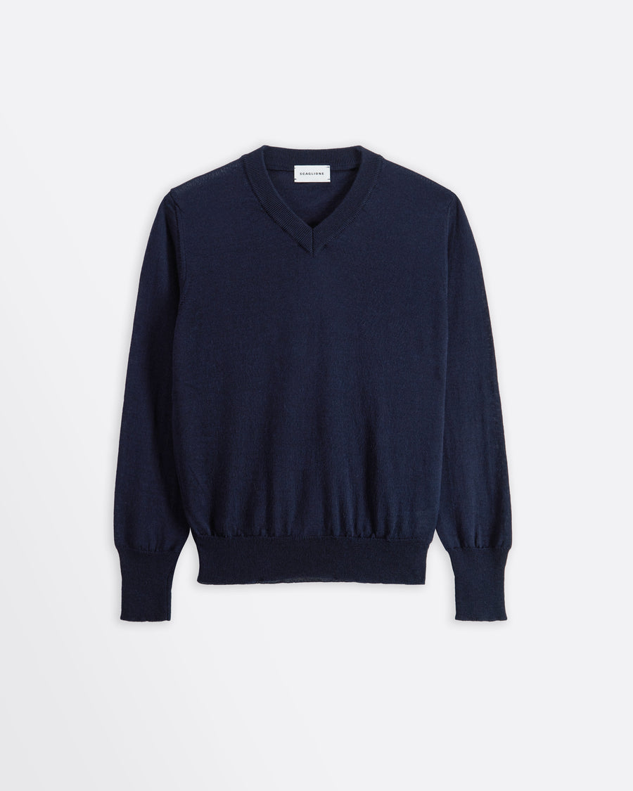 Scaglione V NECK SLIM FINELUX SOLID NAVY Vendita calda