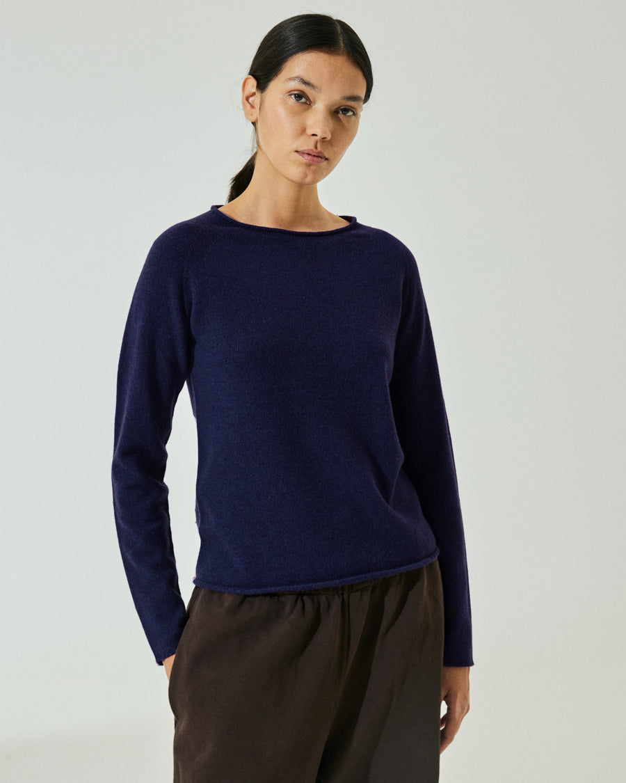 Scaglione ROUND NECK RAGLAN SEAMLESS HYBRID CASHMERE NAVY In Linea