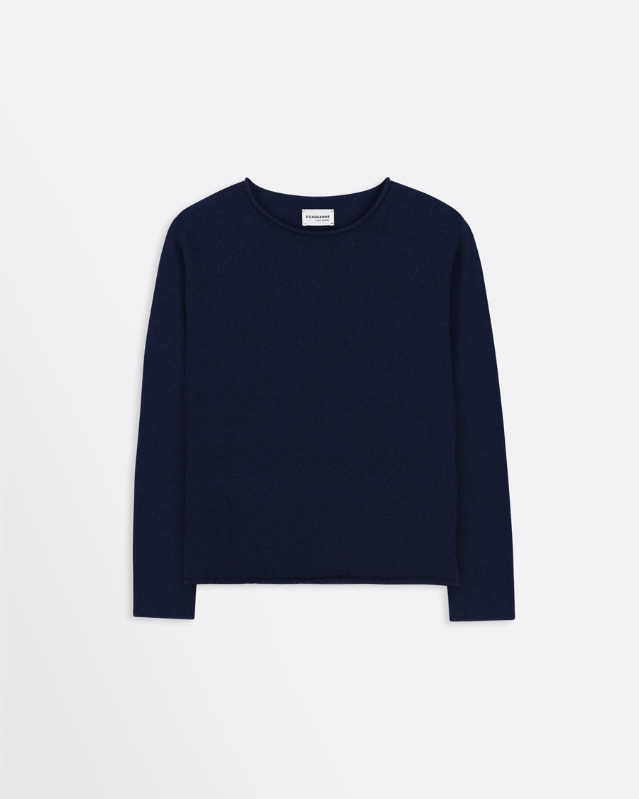 Scaglione ROUND NECK RAGLAN SEAMLESS HYBRID CASHMERE NAVY In Linea