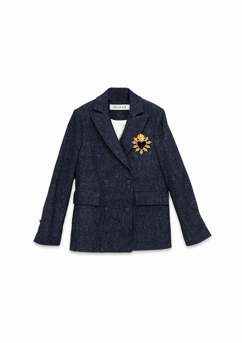 Shirtaporter Blazer Doppiopetto in Denim Jacquard Offerta