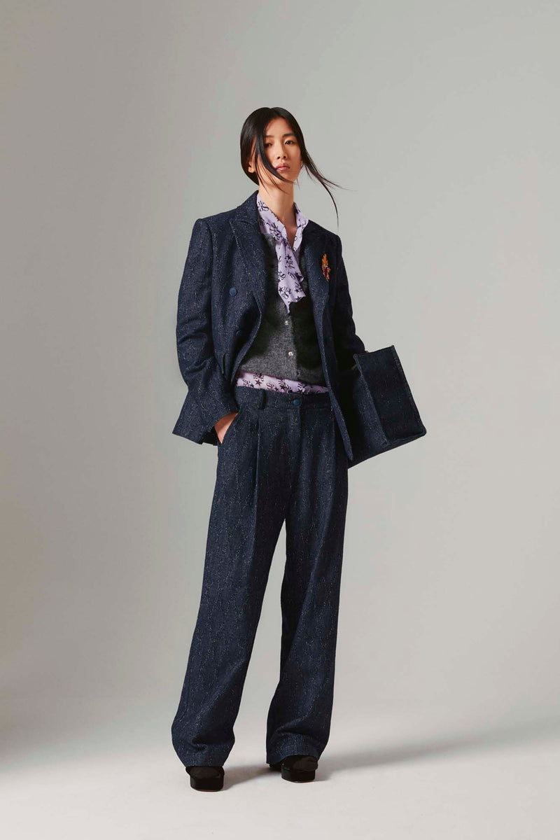 Shirtaporter Blazer Doppiopetto in Denim Jacquard Offerta