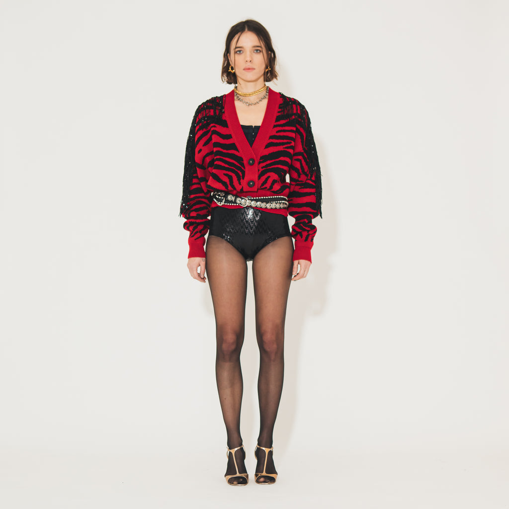 Sveta Milano Cardigan corto Dakota con frange in paillettes Ultimo giorno