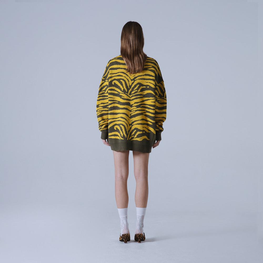Sveta Milano Cardigan lungo jacquard Georgia in verde e giallo Offerta speciale della fabbrica