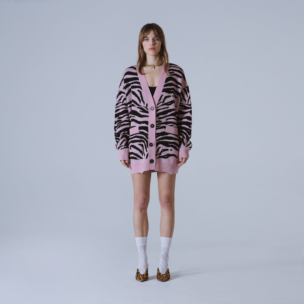 Sveta Milano Cardigan lungo jacquard Georgia in rosa e nero Discount Store per i nuovi prodotti