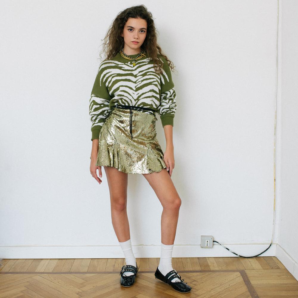 Sveta Milano Maglione corto jacquard Courtney in verde militare e bianco Novità