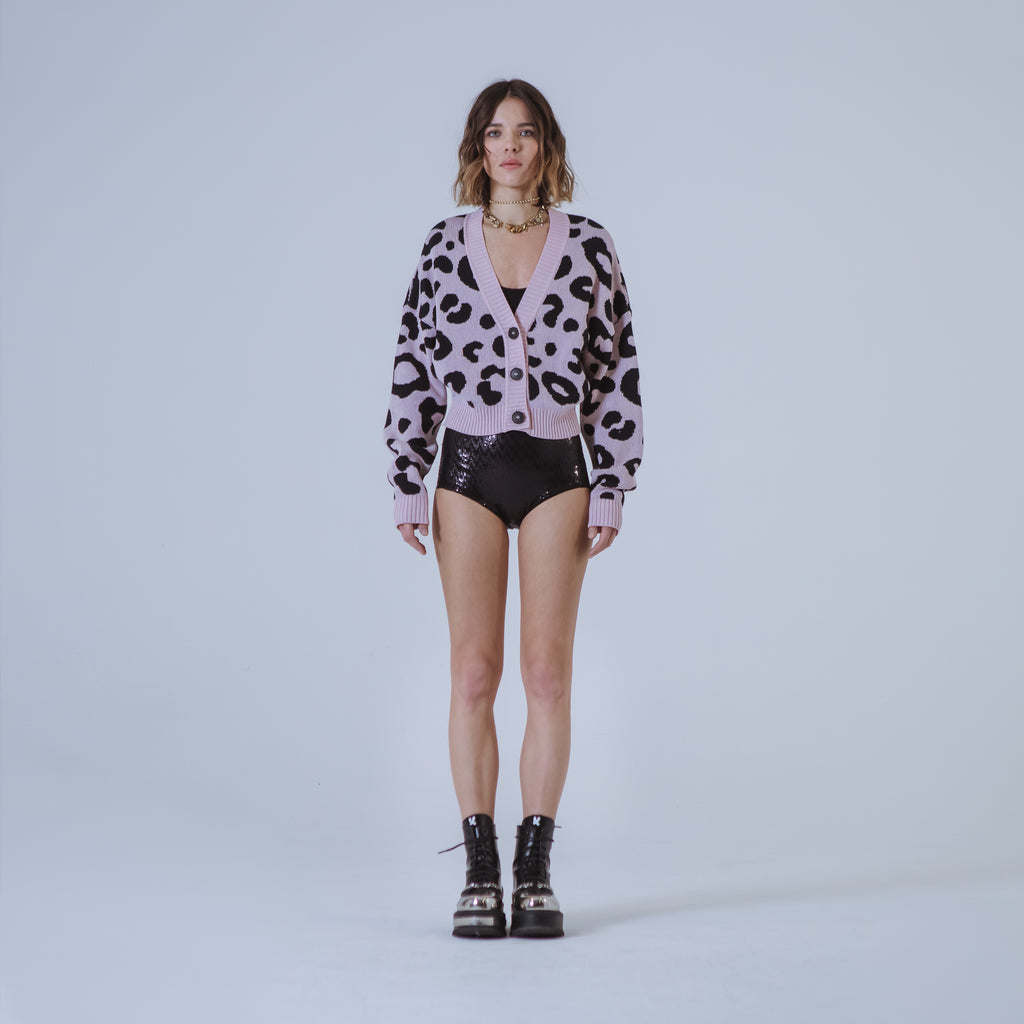 Sveta Milano Cardigan corto jacquard Dakota in rosa e nero Online