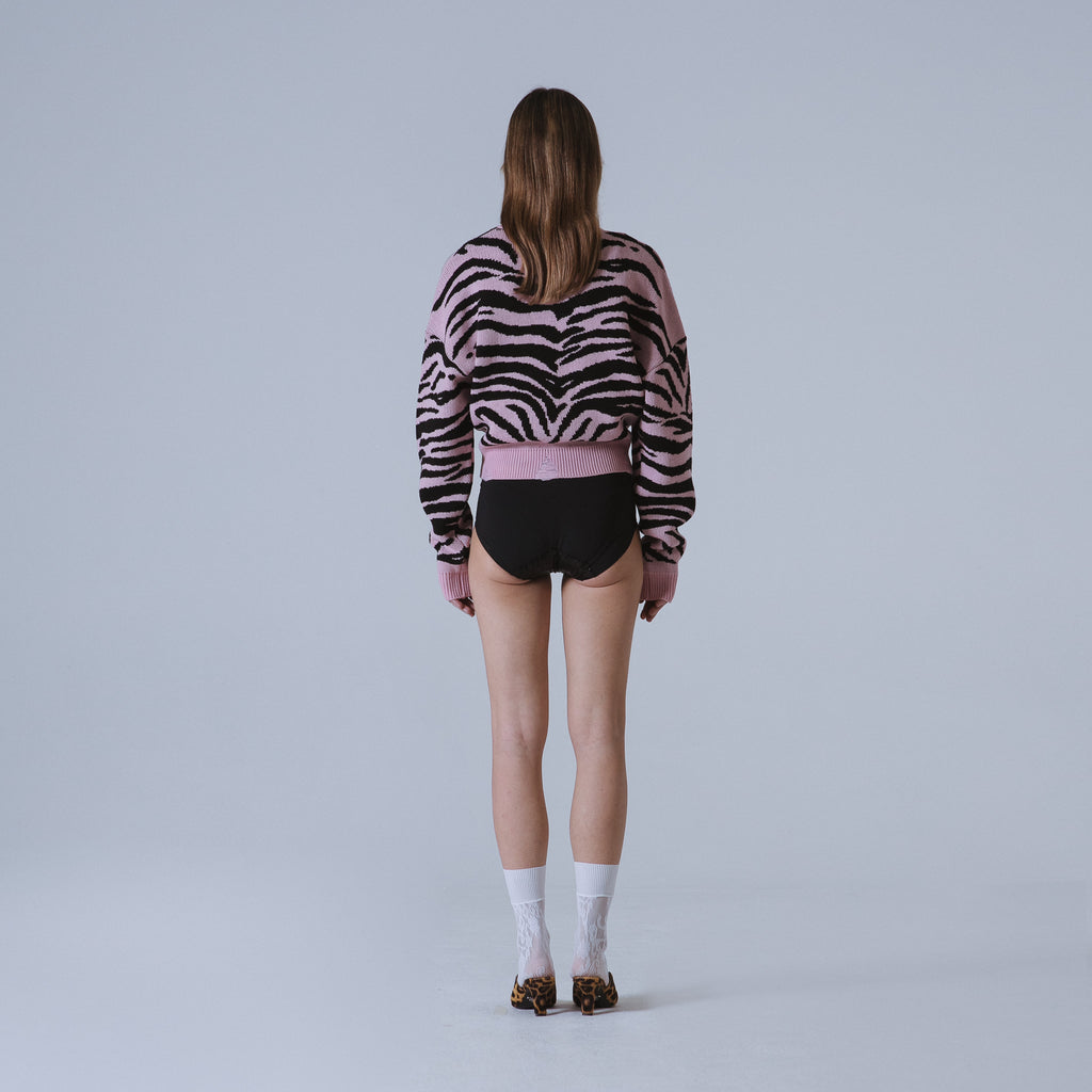 Sveta Milano Cardigan corto jacquard Dakota in rosa e nero Outlet