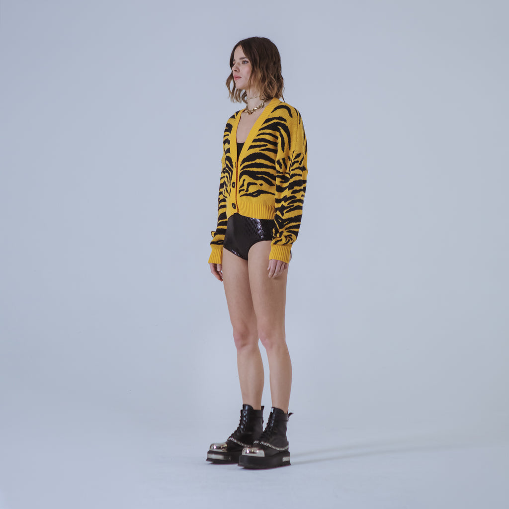 Sveta Milano Cardigan corto jacquard Dakota in giallo e nero Saldi