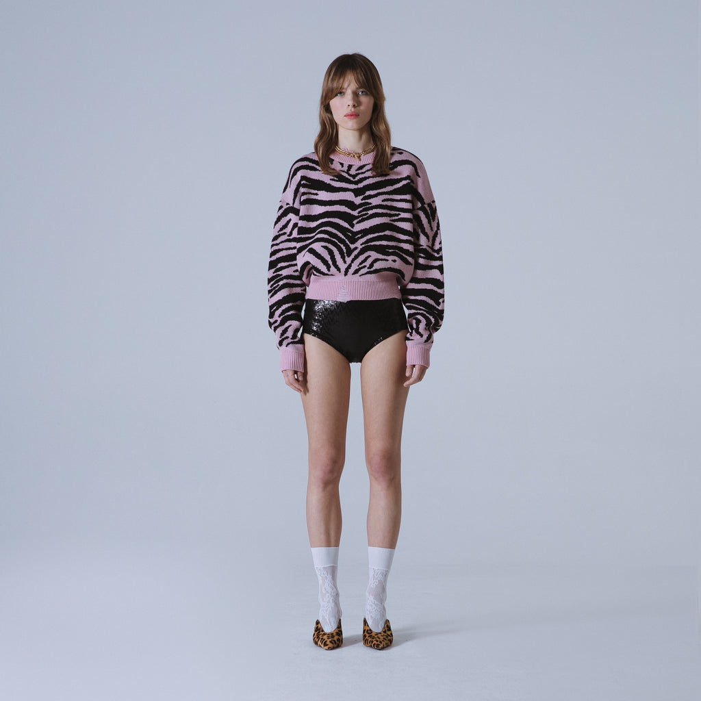 Sveta Milano Maglione girocollo jacquard Denver in rosa e nero Vendita Calda