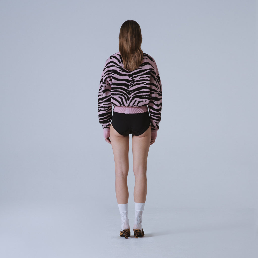 Sveta Milano Maglione girocollo jacquard Denver in rosa e nero Vendita Calda