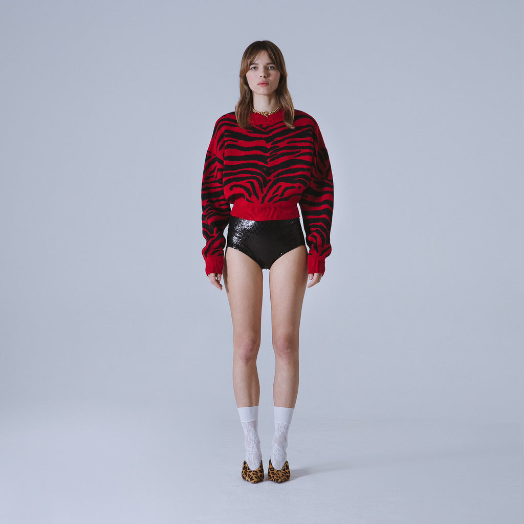 Sveta Milano Girocollo corto jacquard Denver in rosso e nero Vendita Economica